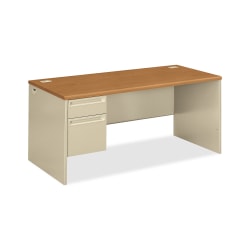HON® 38000 48"W Left-Pedestal Computer Desk With Lock, Harvest/Putty