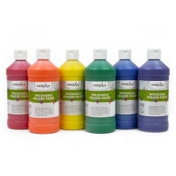Handy Art Washable Finger Paint, 16 Oz, Assorted Primary Colors, Set Of 6 Bottles