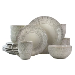 Elama 16-Piece Stoneware Dinnerware Set, White Lace