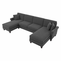 Bush® Furniture Coventry 131"W Sectional Couch With Double Chaise Lounge, Charcoal Gray Herringbone, Standard Delivery
