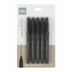 Office Depot® Brand Permanent Markers, Fine Point, 100% Recycled Plastic Barrel, Black Ink, Pack Of 5