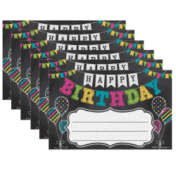 Teacher Created Resources Awards, 8-1/2" x 5-1/2", Chalkboard Brights Happy Birthday, 25 Per Pack, Set Of 6 Packs