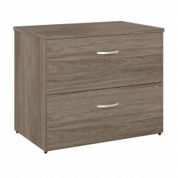 Bush Business Furniture Hybrid 35-11/16"W x 23-3/8"D Lateral 2-Drawer File Cabinet, Modern Hickory, Standard Delivery