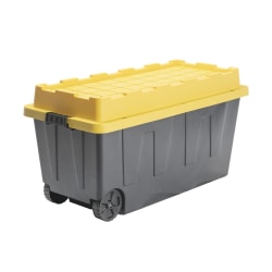 Centrex Tough Box Wheeled Tote With Lid, 64-Gallon, 46-1/2"L x 21-1/4"W x 23-1/4"H, 45% Recycled, Black/Yellow