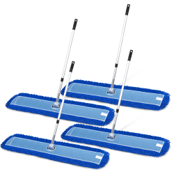 Gritt Commercial All-In-One Microfiber Dust Mop Sets With 72" Telescopic Handle, 60", Blue/Silver, Pack Of 4 Sets