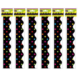 Teacher Created Resources Scalloped Border Trim, 2-3/16'' x 35'', Multicolor Dots/Black, 12 Boarders Per Pack, Set Of 6 Packs