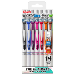 Pentel® EnerGel™ Deluxe Pearl Pens, Needle Tip, 0.5 mm, Assorted, Pack Of 14 Pens