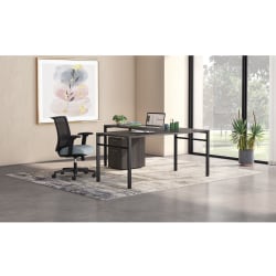 HON® Mod 66"W L-Station Table Writing Desk With Mobile Pedestal, Slate Teak/Black/Cool Neutral