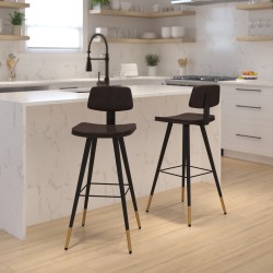 Flash Furniture Kora Commercial-Grade Low-Back Bar Stools, Brown/Black, Set Of 2 Stools