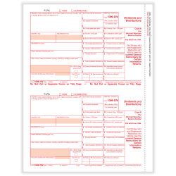 ComplyRight® 1099-DIV Tax Forms, 2-Up, Federal Copy A, 8-1/2" x 11", Pack Of 100 Forms