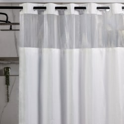 23 Threads, Shower Curtain, Waffle GRS Polyester, Hook-Free, With Window & Liner, White, 71" x 74", Case Of 12 Curtains