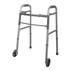 Medline Junior Adjustable Aluminum/Steel 2-Button Folding Walker, 32" - 38"H, With 5" Wheels