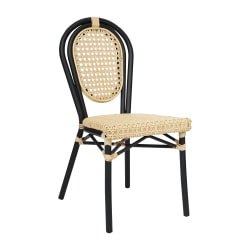 Flash Furniture Cannes Indoor/Outdoor Commercial Thonet Bistro Stacking Chair, PE Cane Rattan and Aluminum Frame, Natural/Black Frame