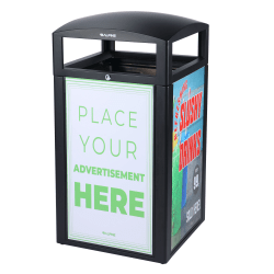 Alpine Industries Stone All-Weather Outdoor Commercial Trash Can With Advertisement Panels, 40 Gallon, Black
