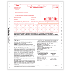 ComplyRight™ 1096 Transmittal Tax Forms, Continuous, 9" x 11", Pack Of 100 Forms