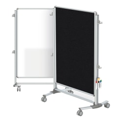 Ghent Nexus Jr. Partition Double-Sided Mobile Magnetic Whiteboard/Bulletin Board, 46 1/4" x 34 1/4", Black Fabric/Silver Aluminum Frame