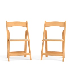 Flash Furniture HERCULES Series Wood Folding Chairs With Vinyl Padded Seats, Natural, Pack Of 2 Chairs