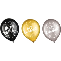 Amscan Go Brightly Latex Balloons, Happy Birthday Confetti, Pack Of 12 Balloons