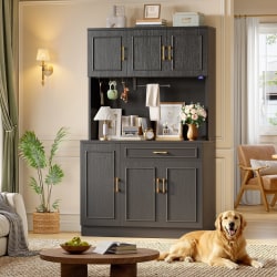 Bestier Multipurpose Storage Cabinet With Power Outlet & LED Light, 71"H x 41-3/8"W x 15-3/4"D, Black, Total Quantity 1