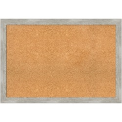 Amanti Art Rectangular Non-Magnetic Cork Bulletin Board, Natural, 40" x 28", Dove Graywash Narrow Plastic Frame