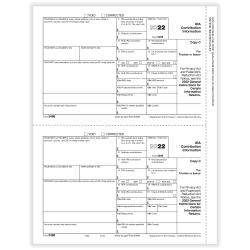 ComplyRight™ 5498-IRA Tax Forms, Copy C, 2-Up, Laser, 8-1/2" x 11", Pack Of 100 Forms