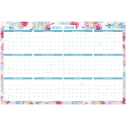 2024-2025 AT-A-GLANCE® Reversible Academic And Regular Year Wall Calendar, 24" x 36", Floral, July 2024 To June 2025, 1710F-550SB