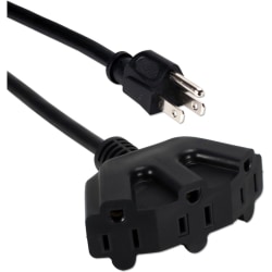 QVS 10ft Three Angle Outlet 3-Prong Power Extension Cord - For Computer - 125 V AC13 A - Black - 10 ft Cord Length - 1