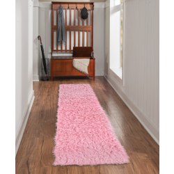 Linon Flokati Area Rug, 29" x 103", Morrigan 1400G Pastel Pink
