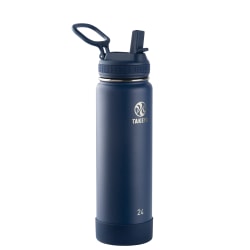 Takeya Actives Insulated Reusable Stainless Steel Water Bottle With Straw Lid, 24 Oz, Midnight Blue