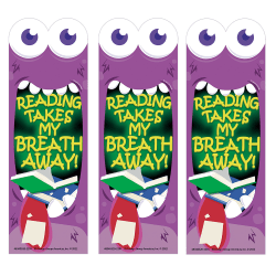Eureka Bookmarks, 2" x 6", Reading Takes My Breath Away Monster Breath Scented  24 Per Pack, Set Of 3 Packs