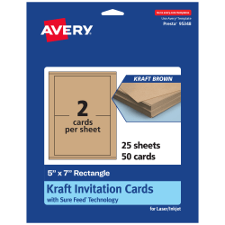 Avery® Printable Invitation Cards With Sure Feed® Technology, 5" x 7" Rectangle, Kraft Brown, Pack Of 50