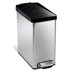 simplehuman® Brushed Stainless Steel Profile Step Can, Black/Silver, 2.6 Gallons