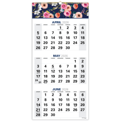2026-2027 Excello Brands Academic Year Large Print 3-Month View Wall Calendar, 27" x 13", Navy Floral, April To December, Total Qty 1