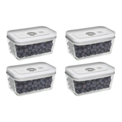 Zwilling Fresh & Save Glass Vacuum Food Storage Containers, 6-1/8" x 3-3/8" x 2-13/16", Clear/White, Pack Of 4 Containers