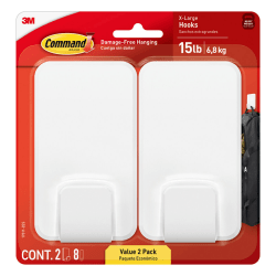 Command™ XL Utility Hooks, 15 lb, White, Pack Of 2 Hooks