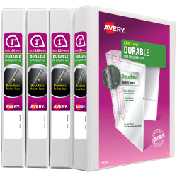 Avery® Durable View Binders, Letter-Size, 1" Slant Rings, 42% Recycled, White, Pack Of 4 Binders