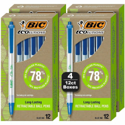 BIC Ecolutions Clic Stic Ballpoint Pen - Medium Pen Point - 1 mm Pen Point Size - Retractable - Blue - Semi Clear Barrel - 48 / Pack