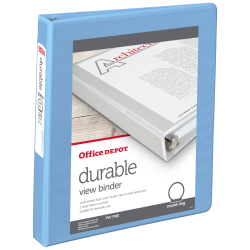 Office Depot® Brand Durable View 3-Ring Binder, 1" Round Rings, 49% Recycled, Light Blue