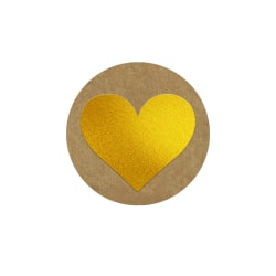 Great Papers! Self-Adhesive Seals Sticker Roll, Gold Foil/Kraft, Heart, 1-1/2" Diameter, 250 Seals Per Roll