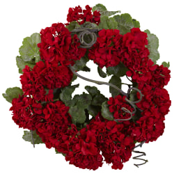 Nearly Natural Geranium Wreath, 17" x 4", Red/Green
