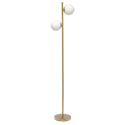 Simple Designs Tree Floor Lamp With Dual White Glass Globe Shades, 66"H, White Shades/Gold Base