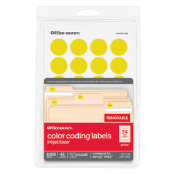 Office Depot® Brand Removable Round Color-Coding Labels, OD98788, 3/4", Yellow, Pack Of 1,008
