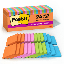 Post-it® Super Sticky Notes, 3 in x 3 in, Energy Boost Collection, Pack Of 24 Pads