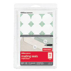 Office Depot® Brand Permanent Mailing Seals, 1" Diameter, White, Pack Of 600