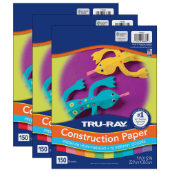 Tru-Ray Construction Paper, Heavyweight, 9" x 12", 10 Vibrant Colors, 150 Sheets Per Pack, Set Of 3 Packs