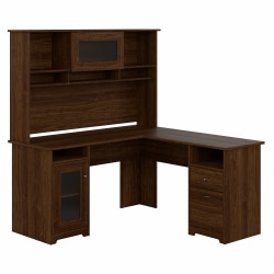 Bush Furniture Cabot 60"W L-Shaped Computer Desk With Hutch, Modern Walnut, Standard Delivery