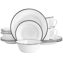 Martha Stewart 16-Piece Black Rimmed Fine Ceramic Dinnerware Set, Black