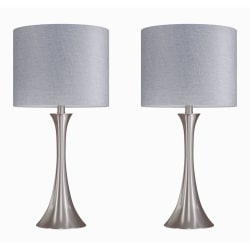 LumiSource Lenuxe Contemporary Table Lamps, 24-1/4"H, Gray & Silver Shade/Bushed Nickel Base, Set Of 2 Lamps
