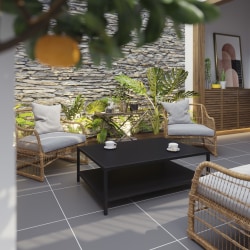 Flash Furniture Brock Outdoor 2-Tier Commercial-Grade Steel Patio Outdoor Furniture Coffee Table, 15"H x 45"W x 32"D, Black