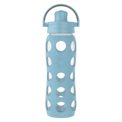 LifeFactory Glass Water Bottle With Active Flip Cap And Protective Silicone Sleeve, 22 Oz, Denim